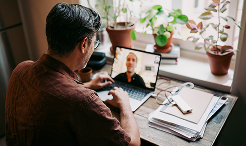 Man on a virtual therapy appointment